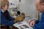 Vet David examines the owl as Pat holds it tight (Gloves an essential item)